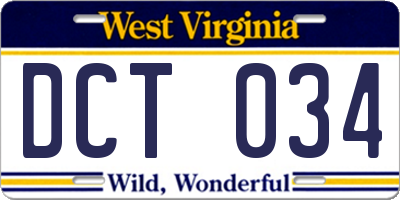 WV license plate DCT034