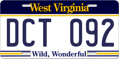 WV license plate DCT092