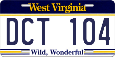 WV license plate DCT104