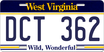 WV license plate DCT362