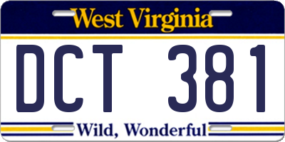 WV license plate DCT381