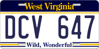 WV license plate DCV647
