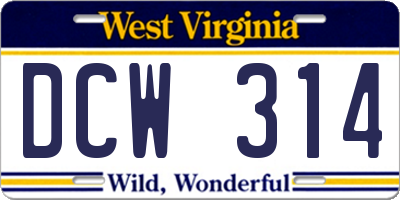 WV license plate DCW314