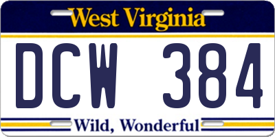 WV license plate DCW384