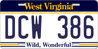 WV license plate DCW386