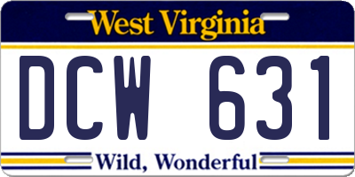 WV license plate DCW631