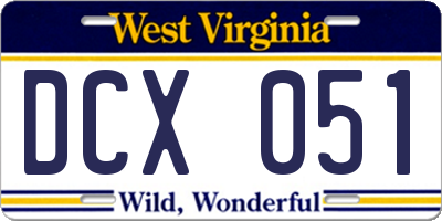 WV license plate DCX051