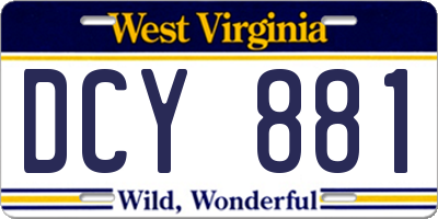 WV license plate DCY881