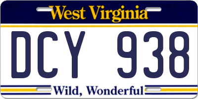 WV license plate DCY938