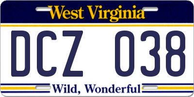 WV license plate DCZ038