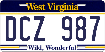 WV license plate DCZ987