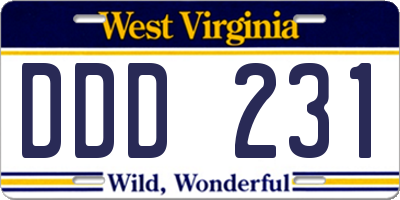 WV license plate DDD231
