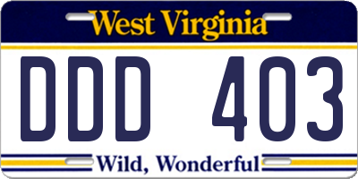WV license plate DDD403