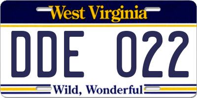 WV license plate DDE022