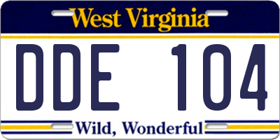 WV license plate DDE104