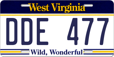 WV license plate DDE477