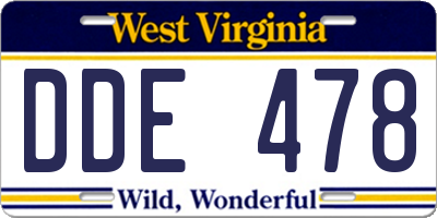 WV license plate DDE478