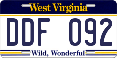 WV license plate DDF092