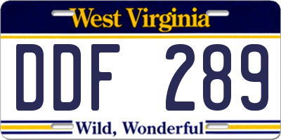 WV license plate DDF289
