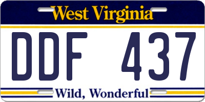 WV license plate DDF437