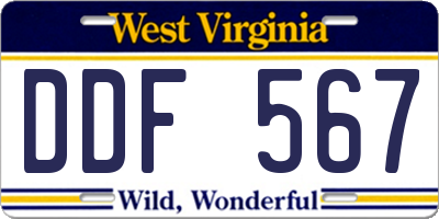 WV license plate DDF567