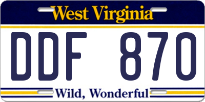 WV license plate DDF870