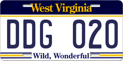 WV license plate DDG020