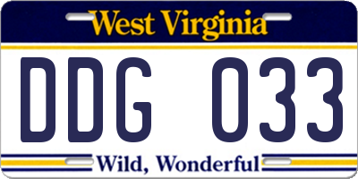 WV license plate DDG033