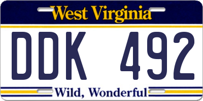 WV license plate DDK492