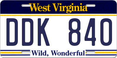 WV license plate DDK840