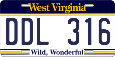WV license plate DDL316