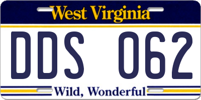 WV license plate DDS062