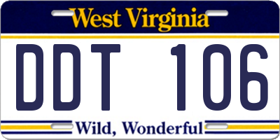 WV license plate DDT106