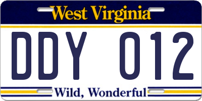 WV license plate DDY012