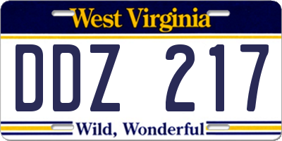 WV license plate DDZ217