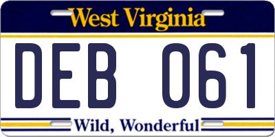 WV license plate DEB061