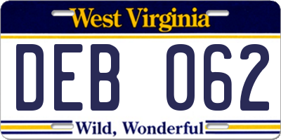 WV license plate DEB062