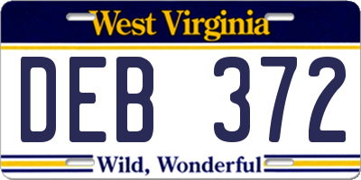 WV license plate DEB372