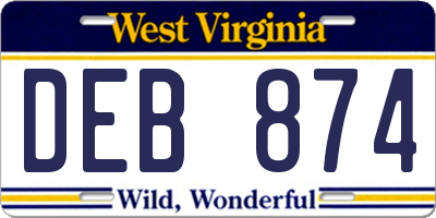 WV license plate DEB874