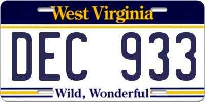 WV license plate DEC933