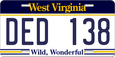 WV license plate DED138