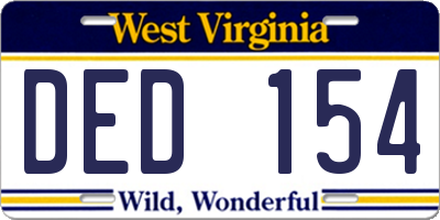 WV license plate DED154