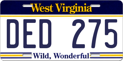 WV license plate DED275