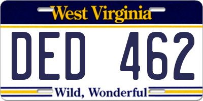 WV license plate DED462