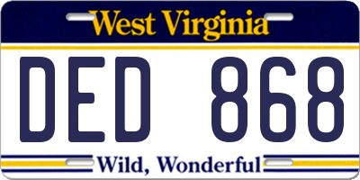 WV license plate DED868