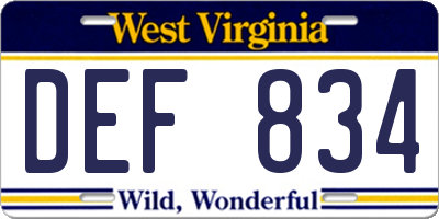 WV license plate DEF834