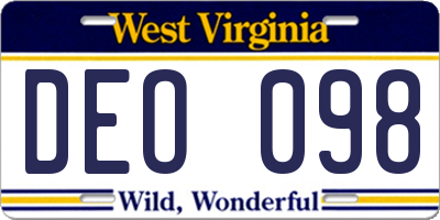 WV license plate DEO098