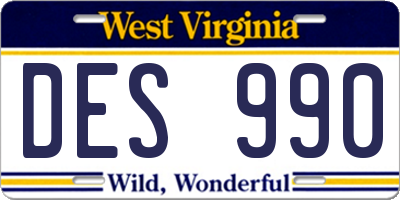 WV license plate DES990