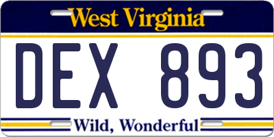 WV license plate DEX893