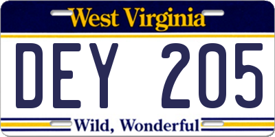 WV license plate DEY205